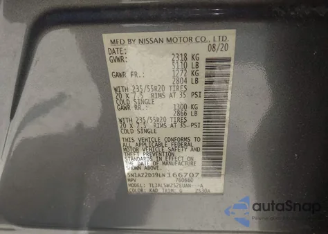 2020 Nissan Murano Platinum Fwd from USA, damaged, VIN 5N1AZ2DJ9LN166707